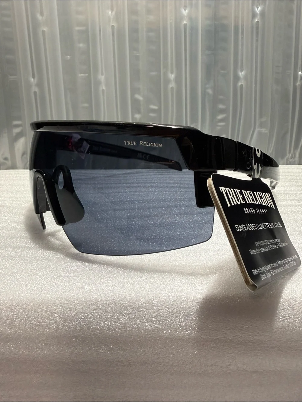 NWT-True Religion Shield Sunglasses Rimless Wrap Black-Unisex